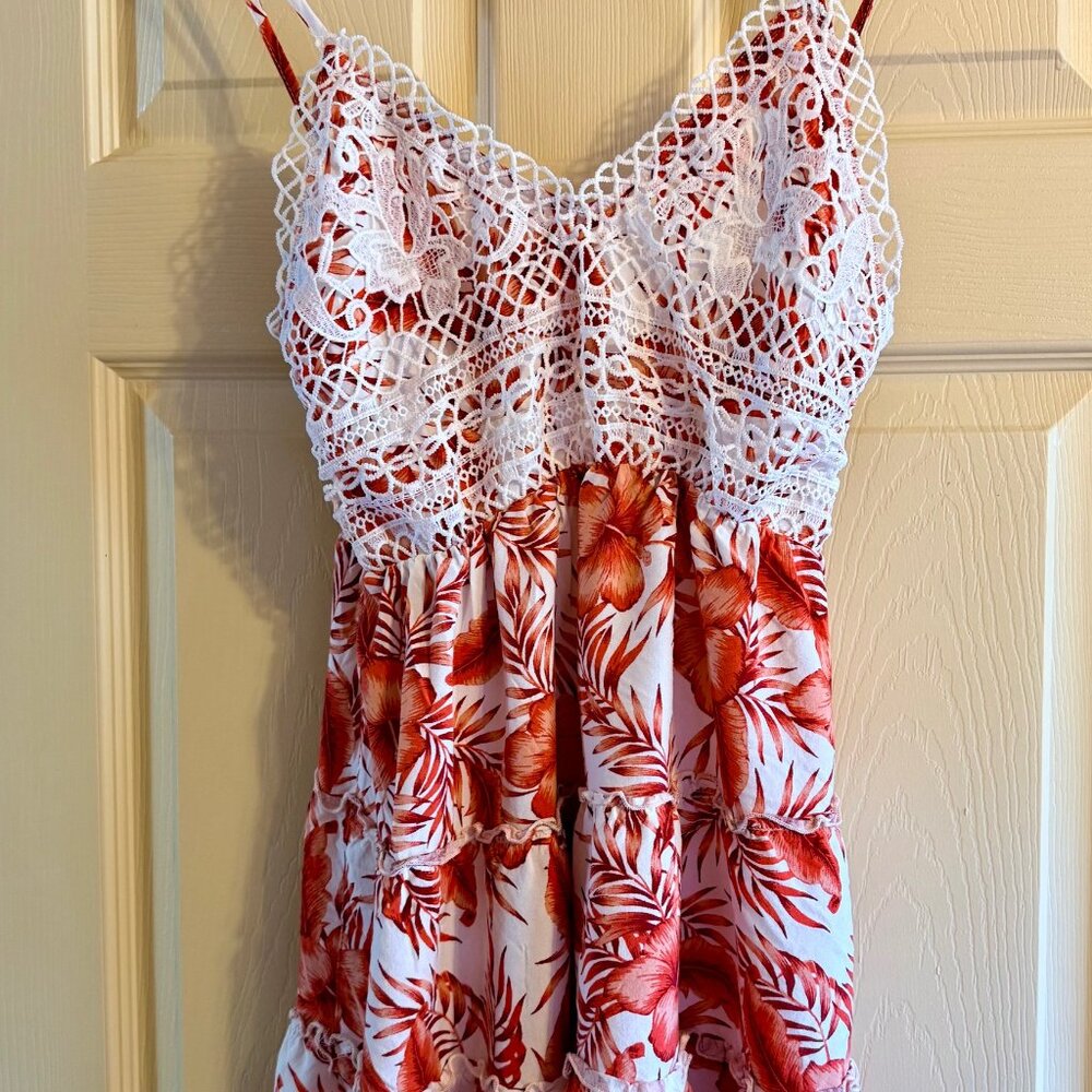 Hibiscus print mini dress